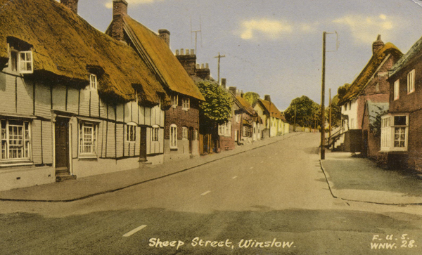 Colour postcard of Sheep Street, looking east